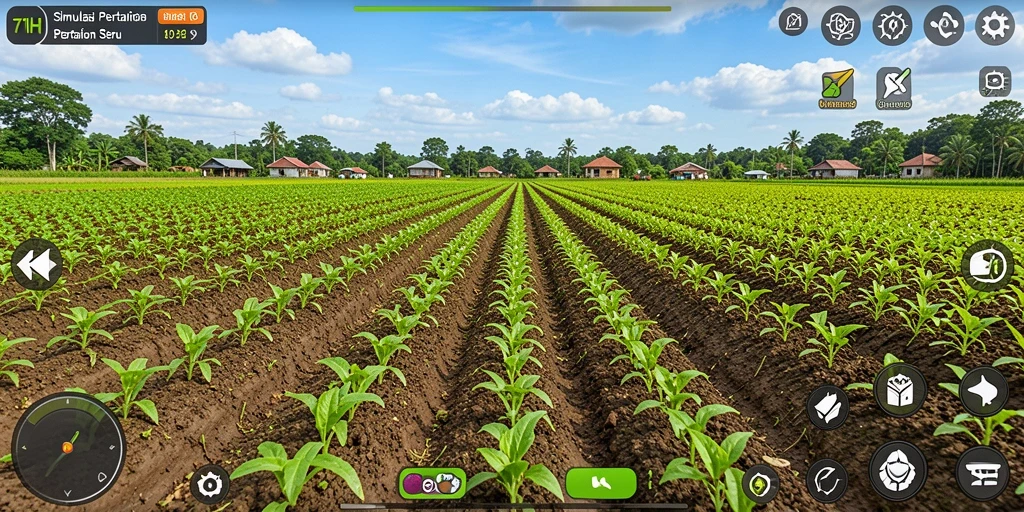 Screenshot gameplay 71H menampilkan aktivitas pertanian yang menyenangkan.