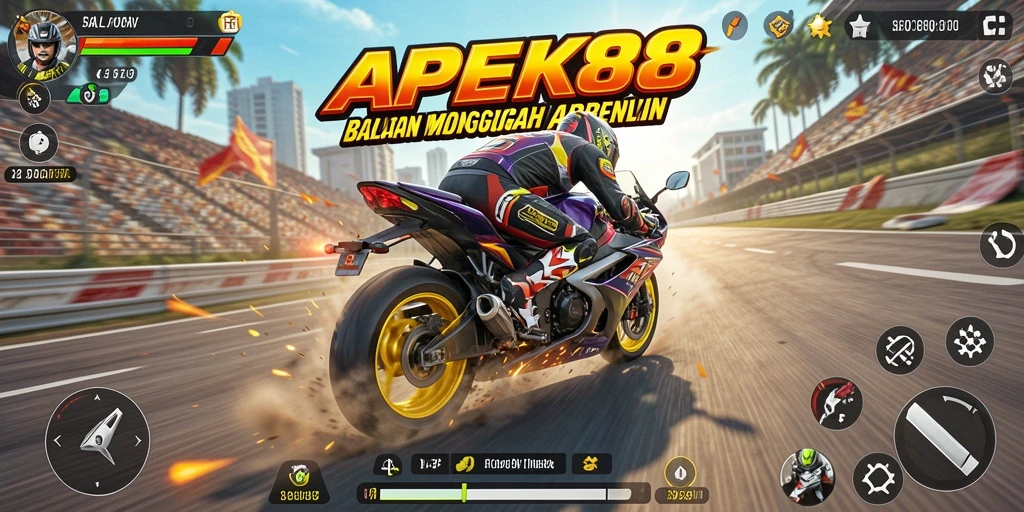 Tampilan gameplay APEK88 yang menarik saat balapan motor.