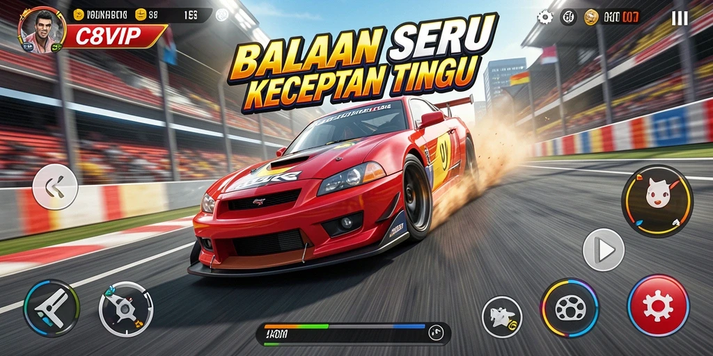 Screenshot utama C8VIP dengan tampilan gameplay Racing yang seru.