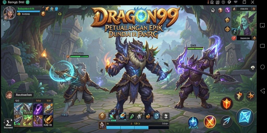 Tangkapan layar gameplay <strong>DRAGON99</strong> memperlihatkan aksi seru dalam pertarungan RPG.
