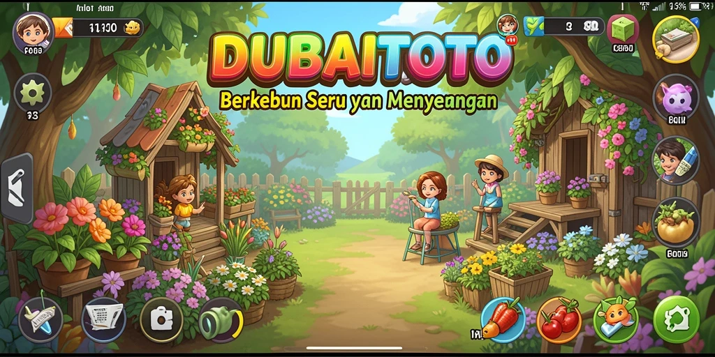 Gameplay DUBAITOTO menampilkan suasana berkebun yang menenangkan.