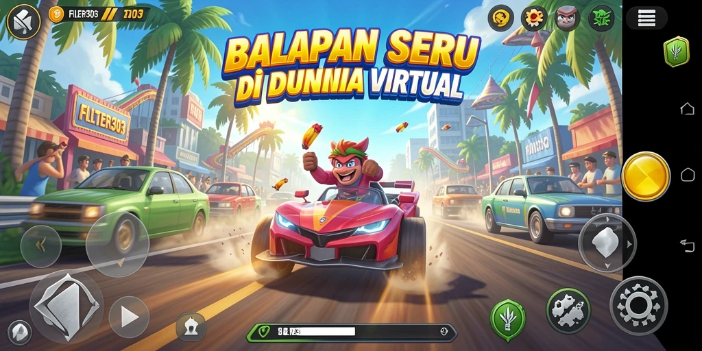 Gameplay seru dari FILTER303 saat balapan di lintasan.