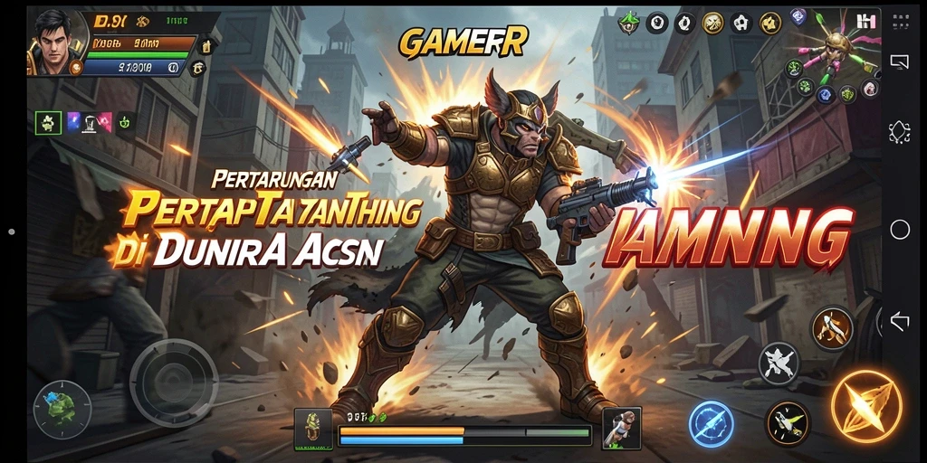 Screenshot utama GAMERP menampilkan aksi pertarungan yang intens dan mendebarkan.
