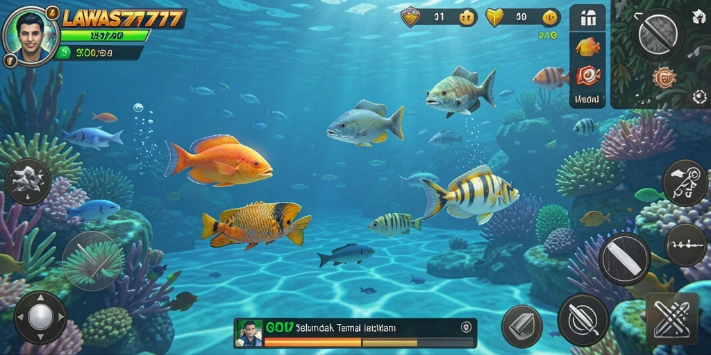 Screenshot utama LAWAS777 menampilkan aksi seru saat menembak ikan.