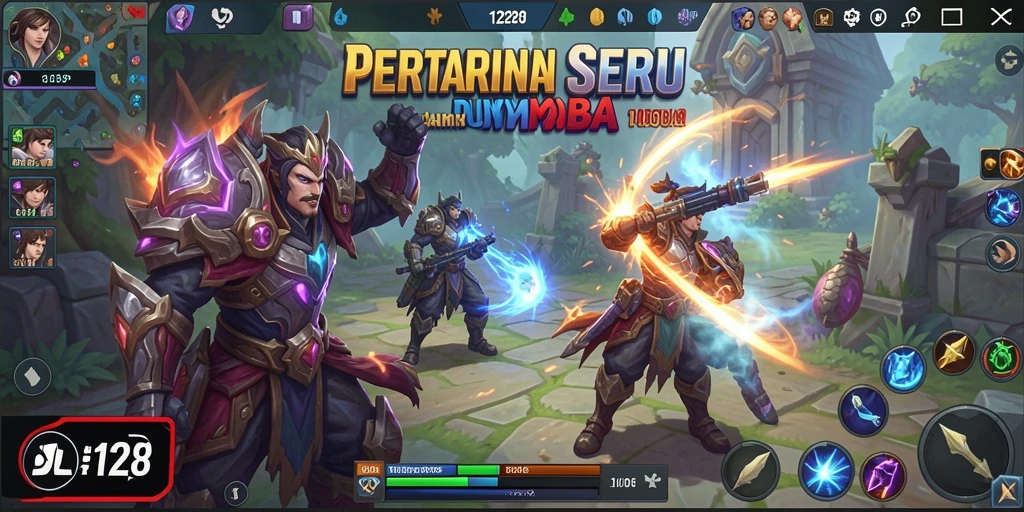 Screenshot gameplay OLX128 menampilkan aksi seru dalam pertempuran MOBA.