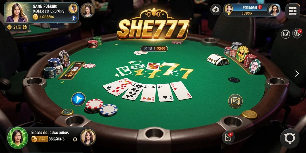 Tampilan gameplay Poker yang mendebarkan dan interaktif dalam SHE777.